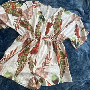 SHEIN Tropical Leaf Print Jumpsuit